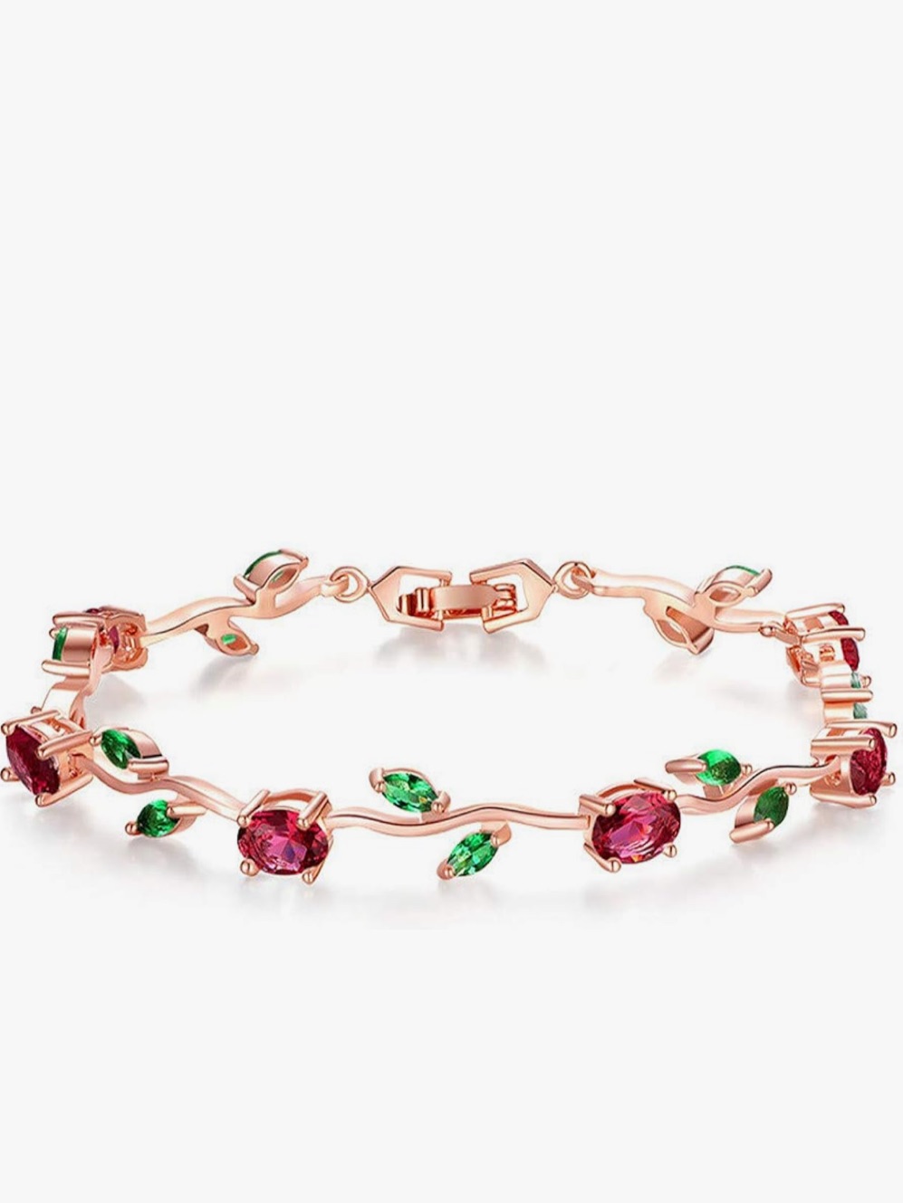 Anthropologie Rose Gold Bracelet With Pink And Green Crystals